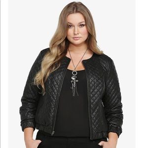 Quilted Faux Leather Bomber Jacket